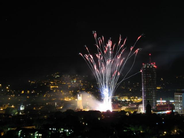 Feuerwerk in Jena, beobachtet vom Landgrafen., Bild Landgrafen (278 m)